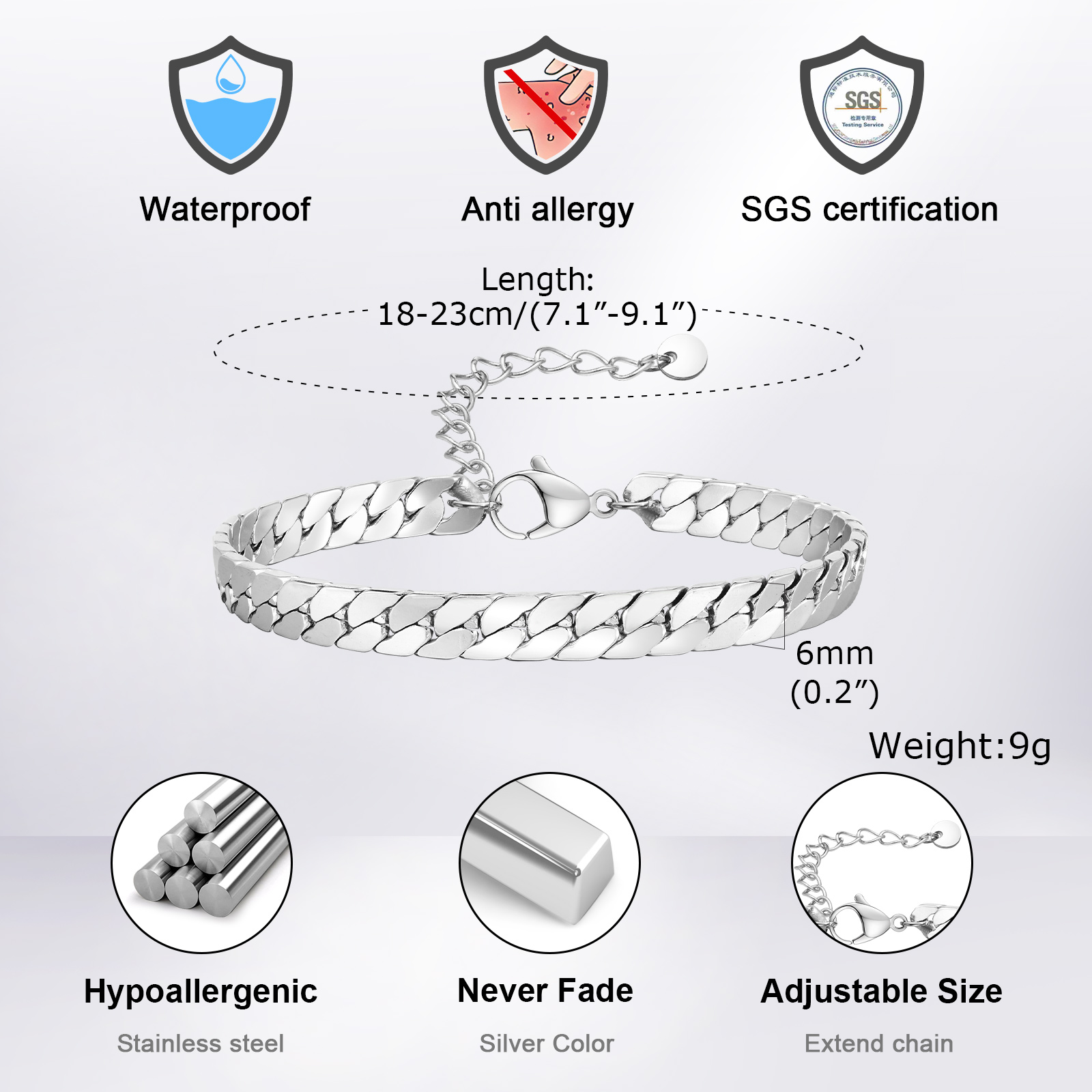 Punk Silver Color Men's Chain  - Ceramic Link Bracelet 评论和价格