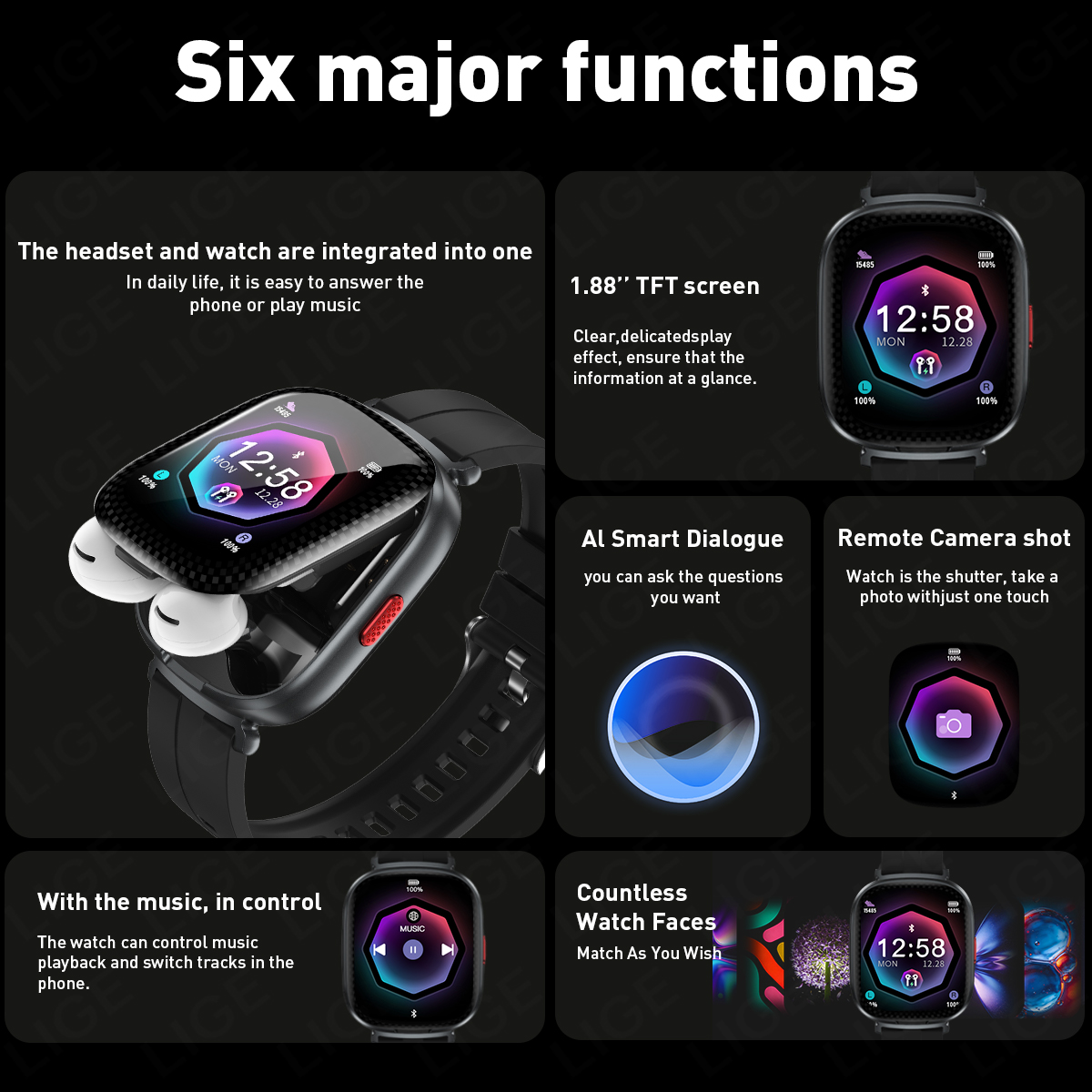LIGE TWS Earphone Smartwatch 1 - Smartwatch Headset 评论和价格